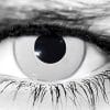Person wearing white-out Prescription Zombie Contacts with special FX makeup